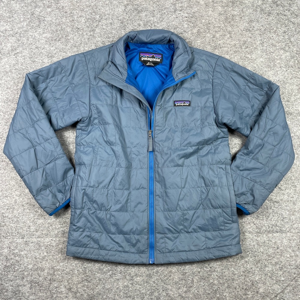 Patagonia Nano Puff Jacket Kids M 10 Blue Puffer Full Zip Quilted Warm